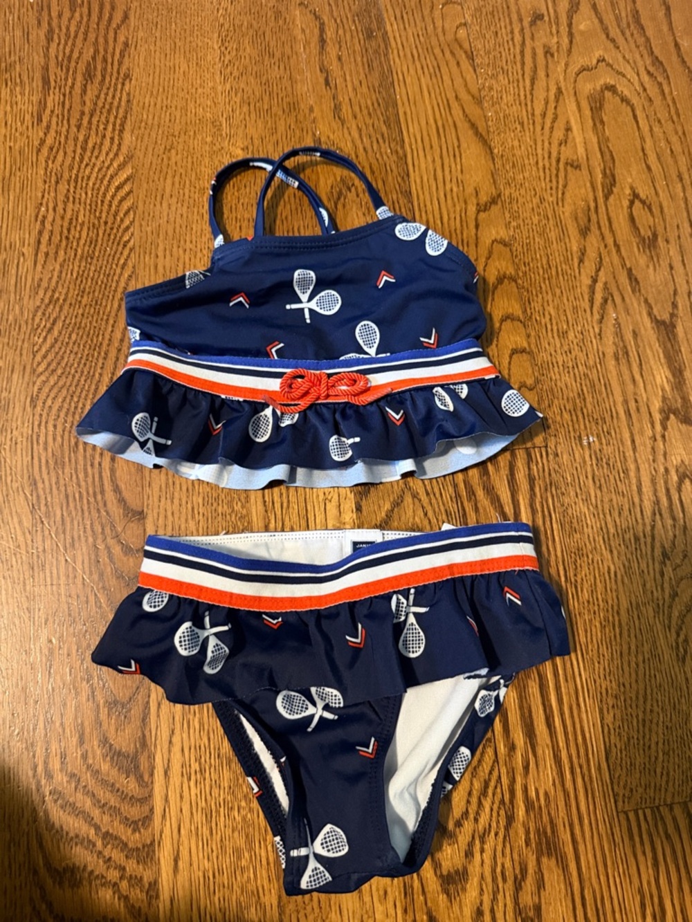 Janie and Jack Navy Blue Red White Tennis Ruffle Bikini Set